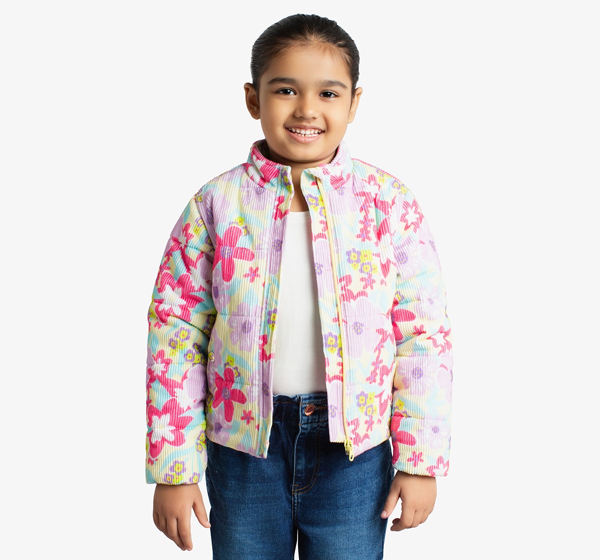Girls Floral Printed Puffer Jacket