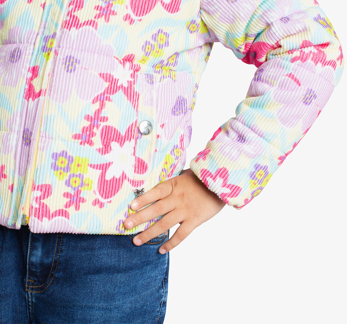Girls Floral Printed Puffer Jacket