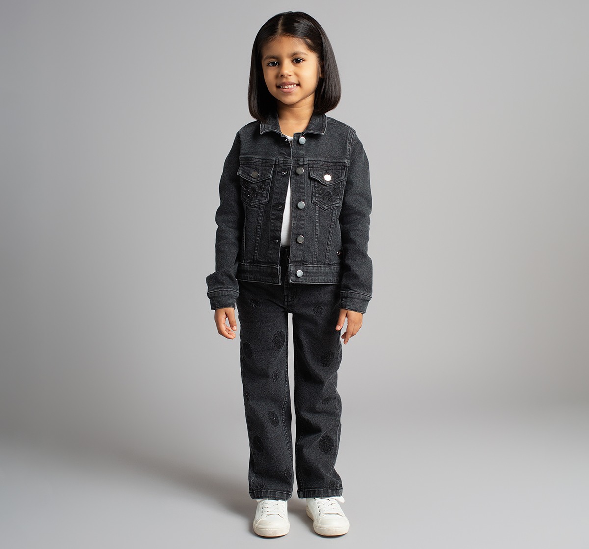 Girls Embroidered Waist Length Denim Jacket