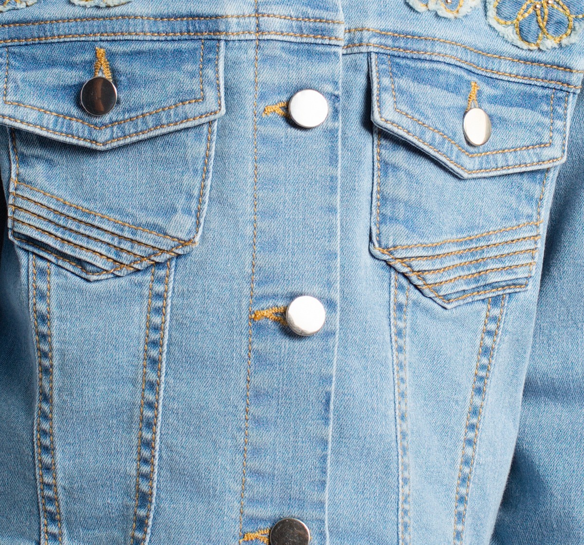 Girls Embroidered Waist Length Denim Jacket