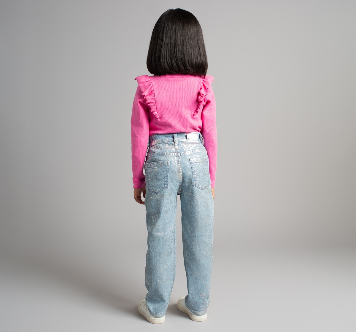 Ed-A-Mamma Girls Slim Fit Denim Jeans With All Over Silver Foil Print  - Mid Blue