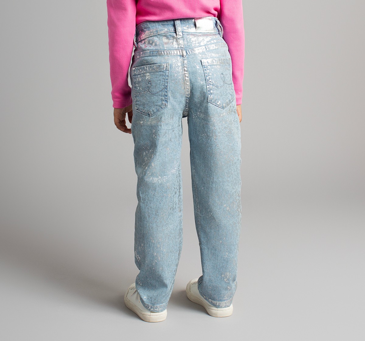 Ed-A-Mamma Girls Slim Fit Denim Jeans With All Over Silver Foil Print  - Mid Blue