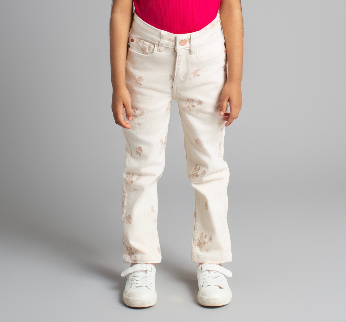 Ed-A-Mamma Girls Embroidered Slim Fit Denim Jeans - Off-White