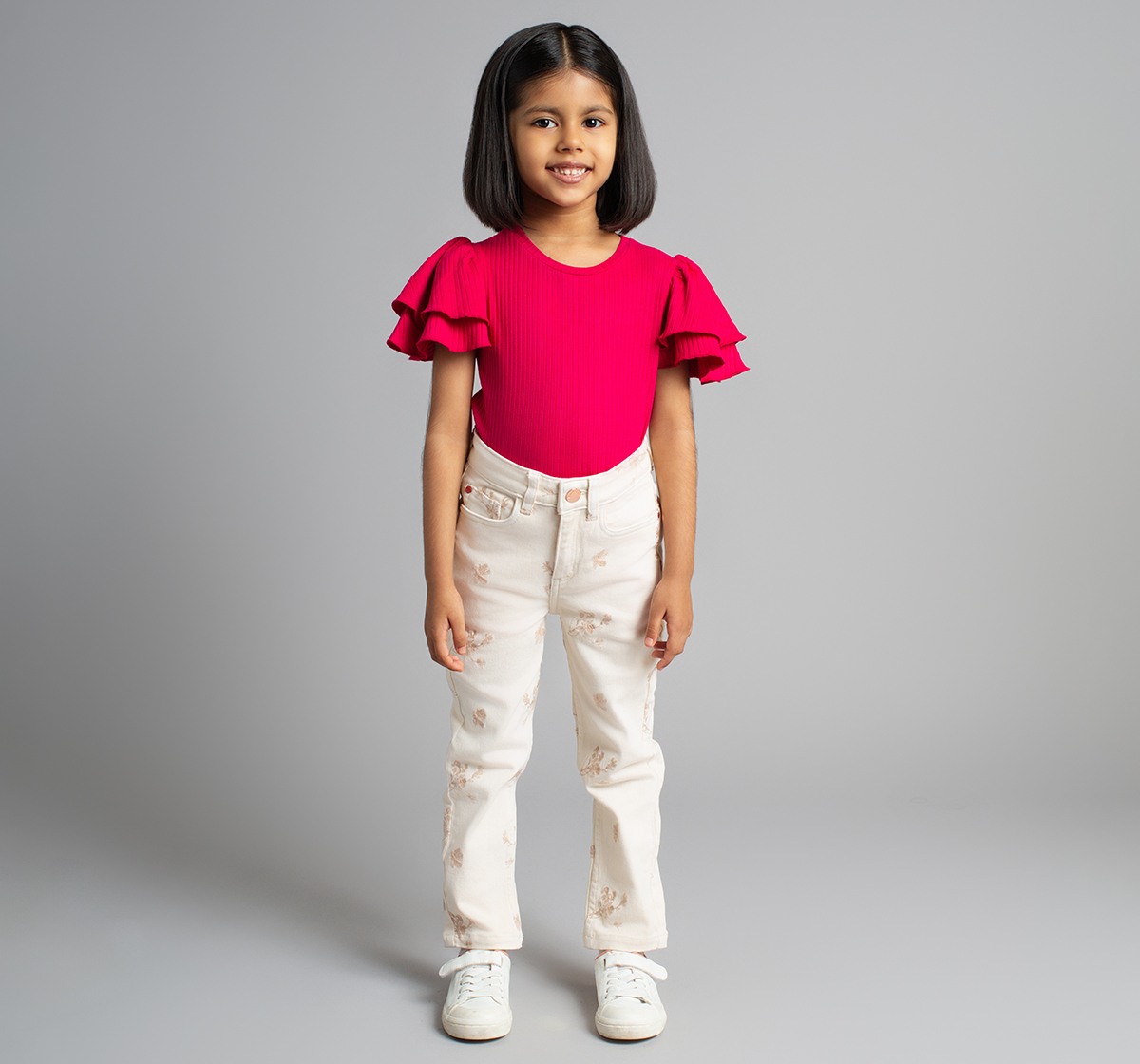 Ed-A-Mamma Girls Embroidered Slim Fit Denim Jeans - Off-White