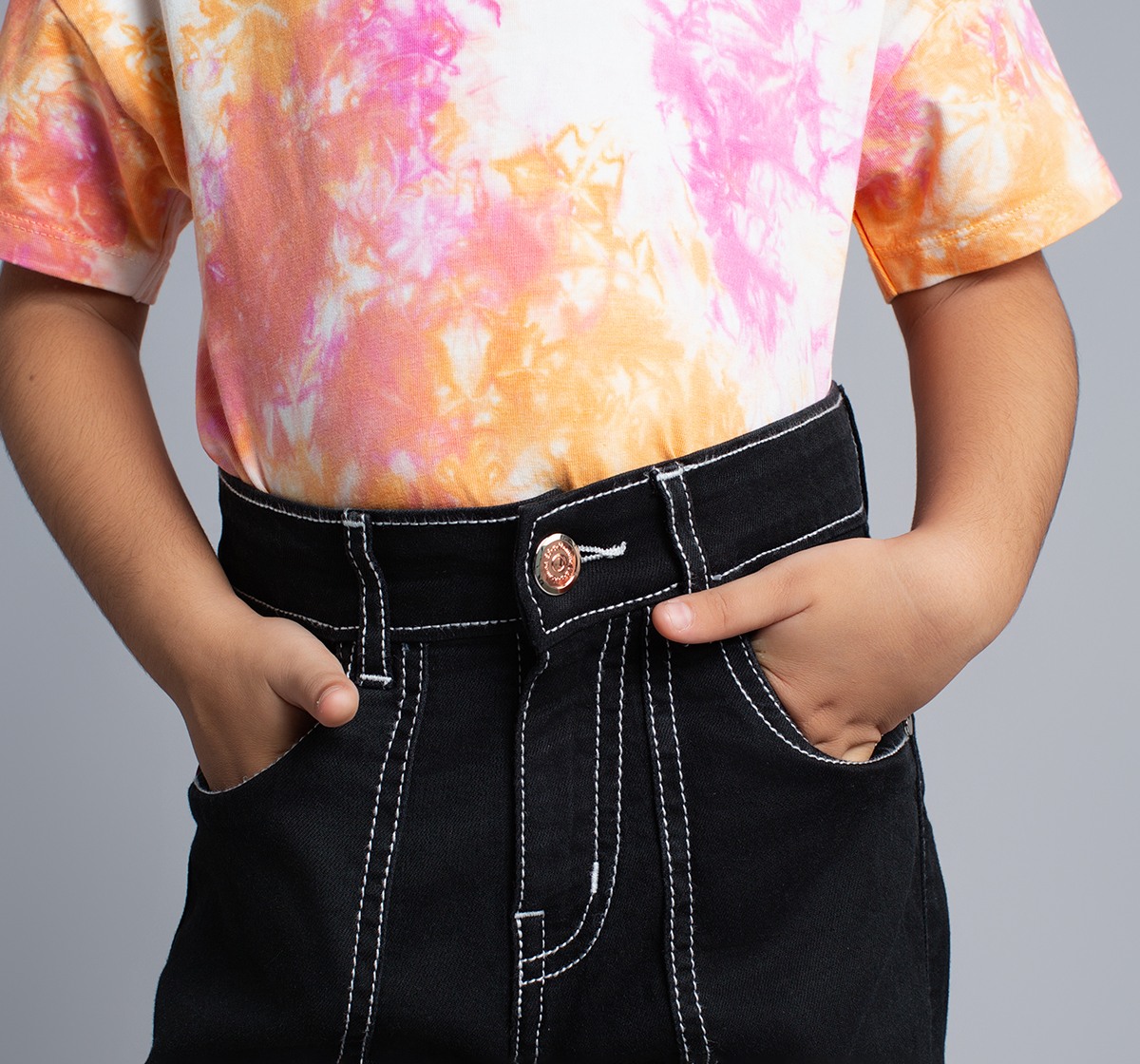 Girls Cargo Style Denim Jeans With Contrast Stitch Detail