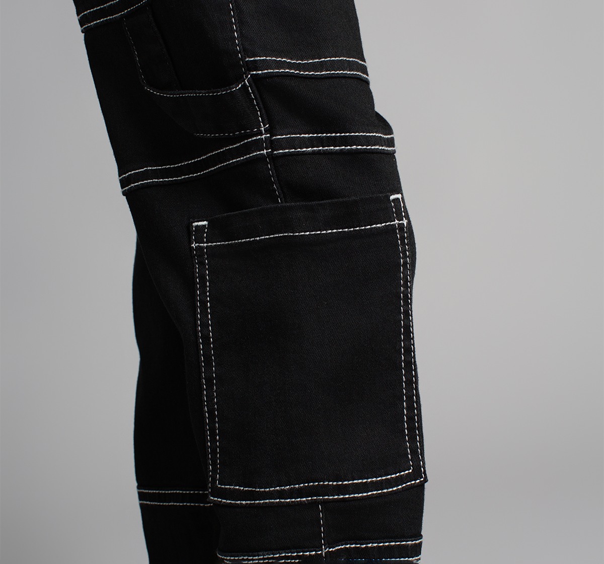 Girls Cargo Style Denim Jeans With Contrast Stitch Detail