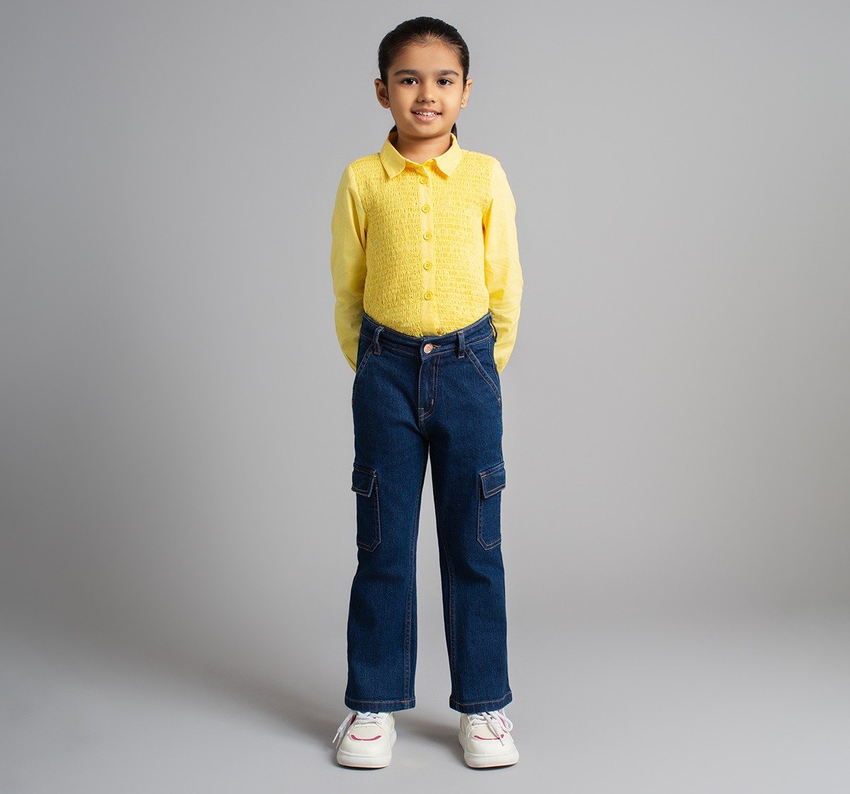Girls Flared Denim Jeans With Cargo Pockets