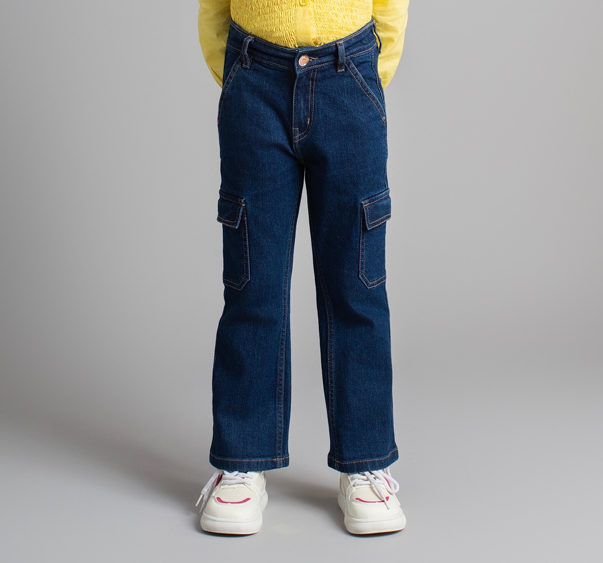 Girls Flared Denim Jeans With Cargo Pockets