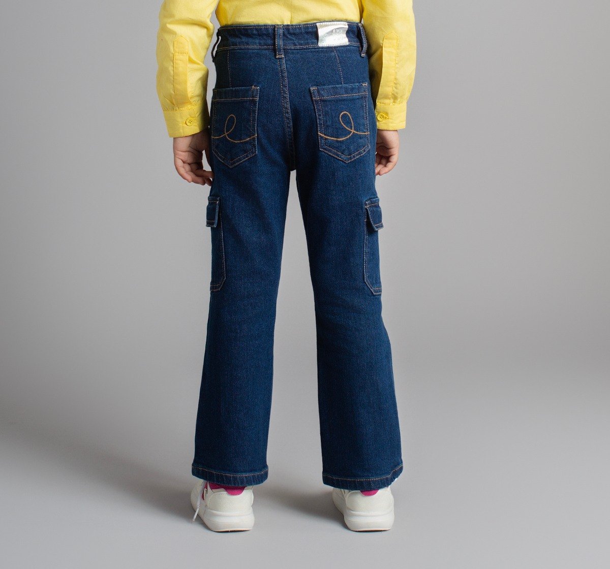 Girls Flared Denim Jeans With Cargo Pockets