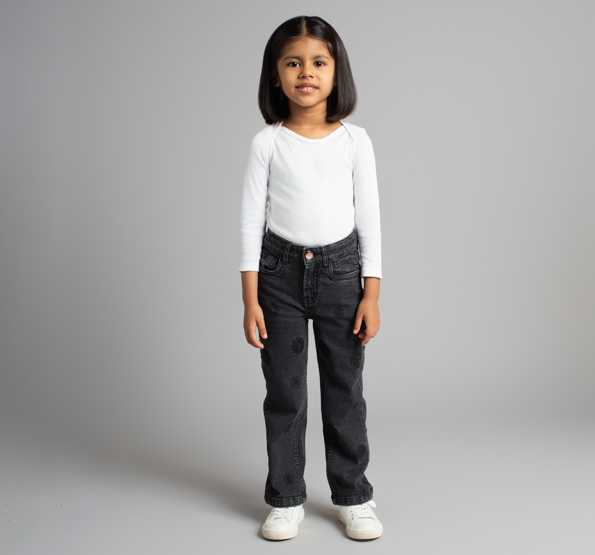 Girls Embroidered Straight Fit Denim Jeans