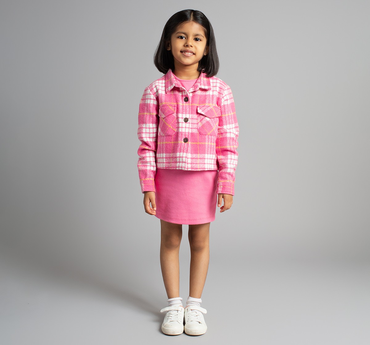 Ed-A-Mamma Girls Rib Dress And Shacket Co-Ordinate Set - Pink