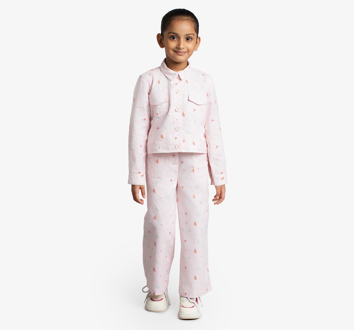 Ed-A-Mamma Girls Printed Jacket And Straight Pants Co-Ordinate Set - Pink