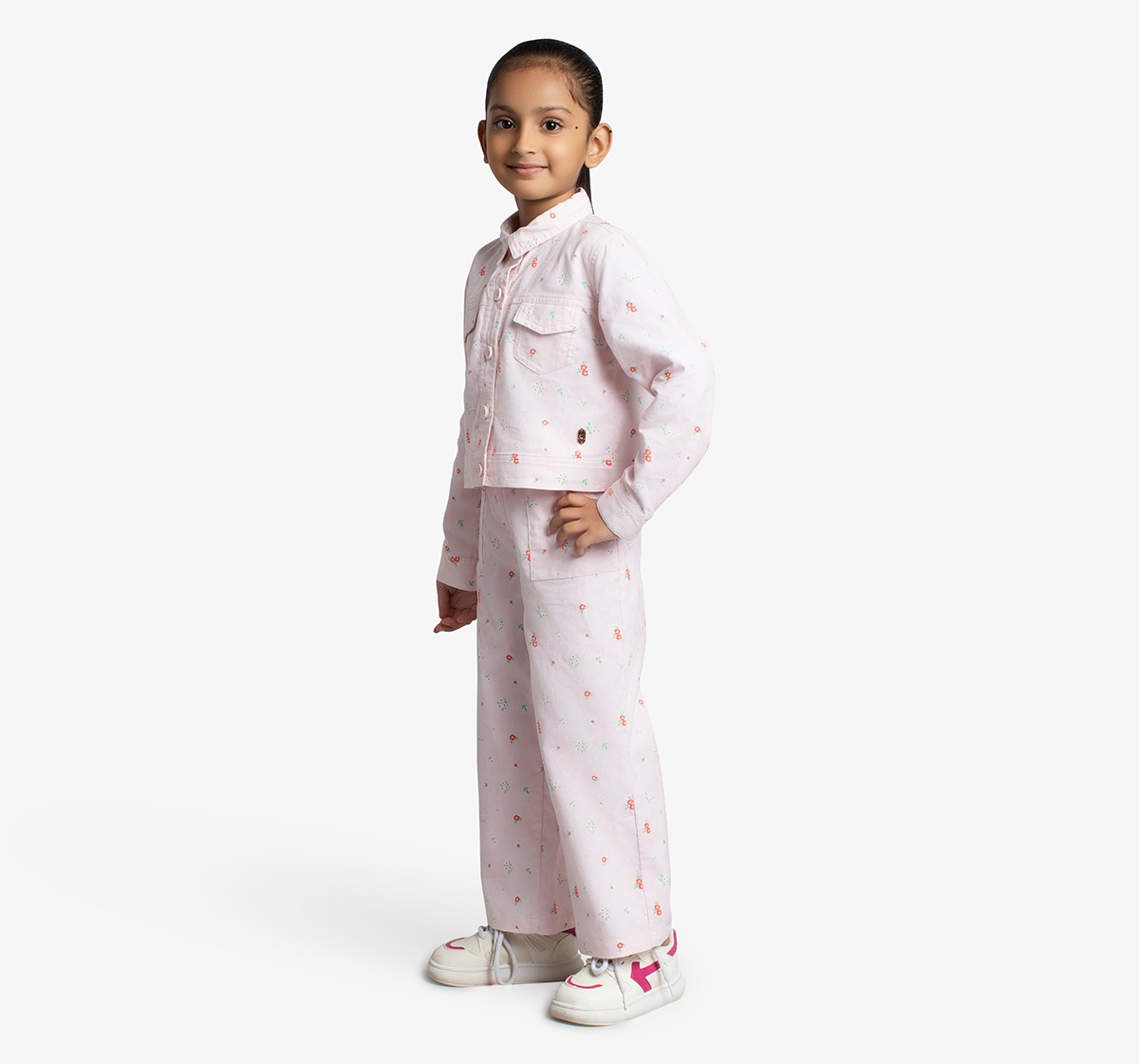 Ed-A-Mamma Girls Printed Jacket And Straight Pants Co-Ordinate Set - Pink