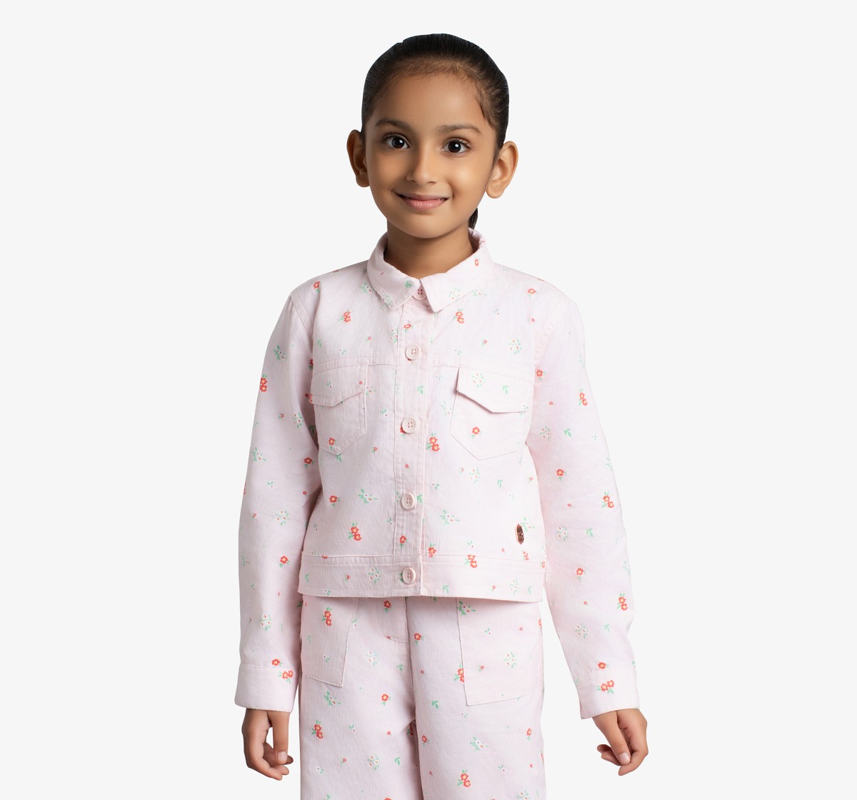 Ed-A-Mamma Girls Printed Jacket And Straight Pants Co-Ordinate Set - Pink