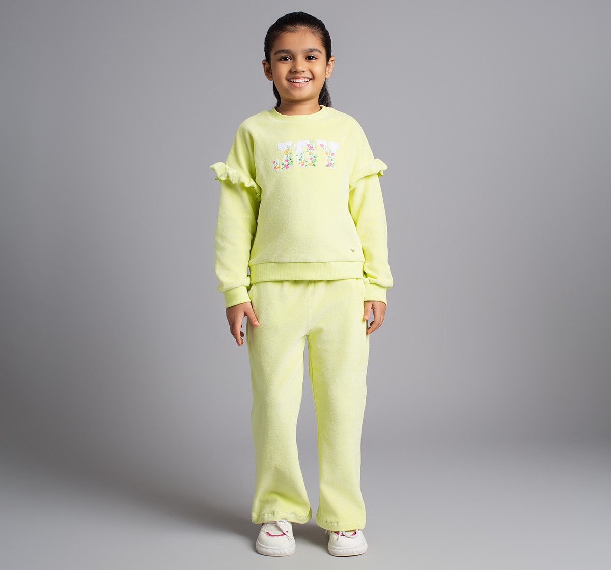 Ed-A-Mamma Girls Cotton Velour Sweatshirt And Flared Pants Co-Ordinate Set - Green