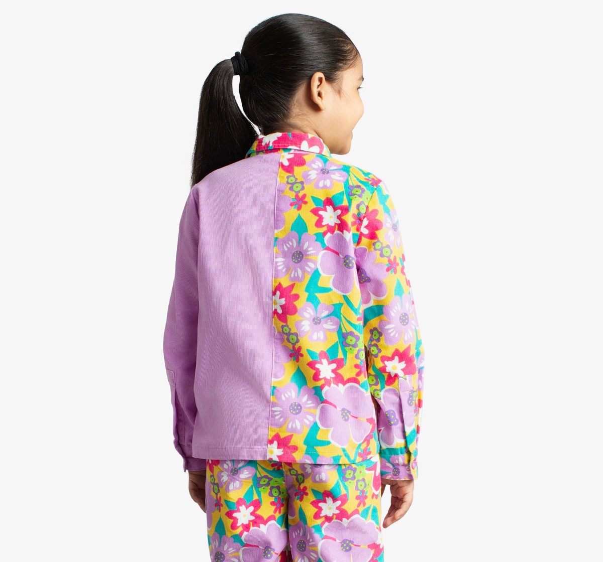 Ed-A-Mamma Girls Floral Printed Corduroy Shirt And Pant Co-Ordinate Set - Multicolor