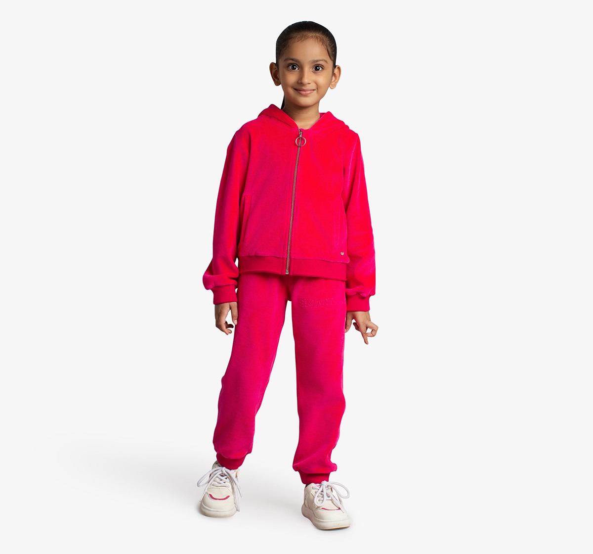 Ed-A-Mamma Girls Cotton Velour Hooded Jacket, T-Shirt And Joggers Co-Ordinate Set - Pink