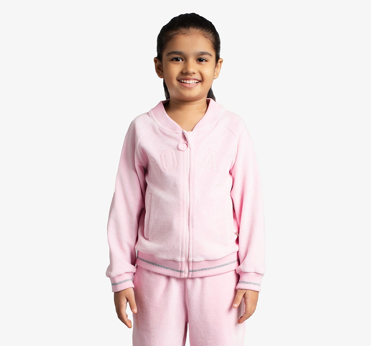 Ed-A-Mamma Girls Cotton Velour Jacket And Pants Co-Ordinate Set - Pink