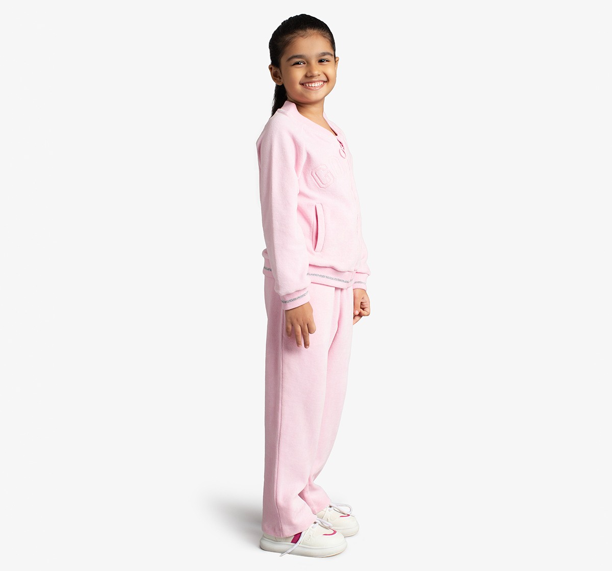 Ed-A-Mamma Girls Cotton Velour Jacket And Pants Co-Ordinate Set - Pink