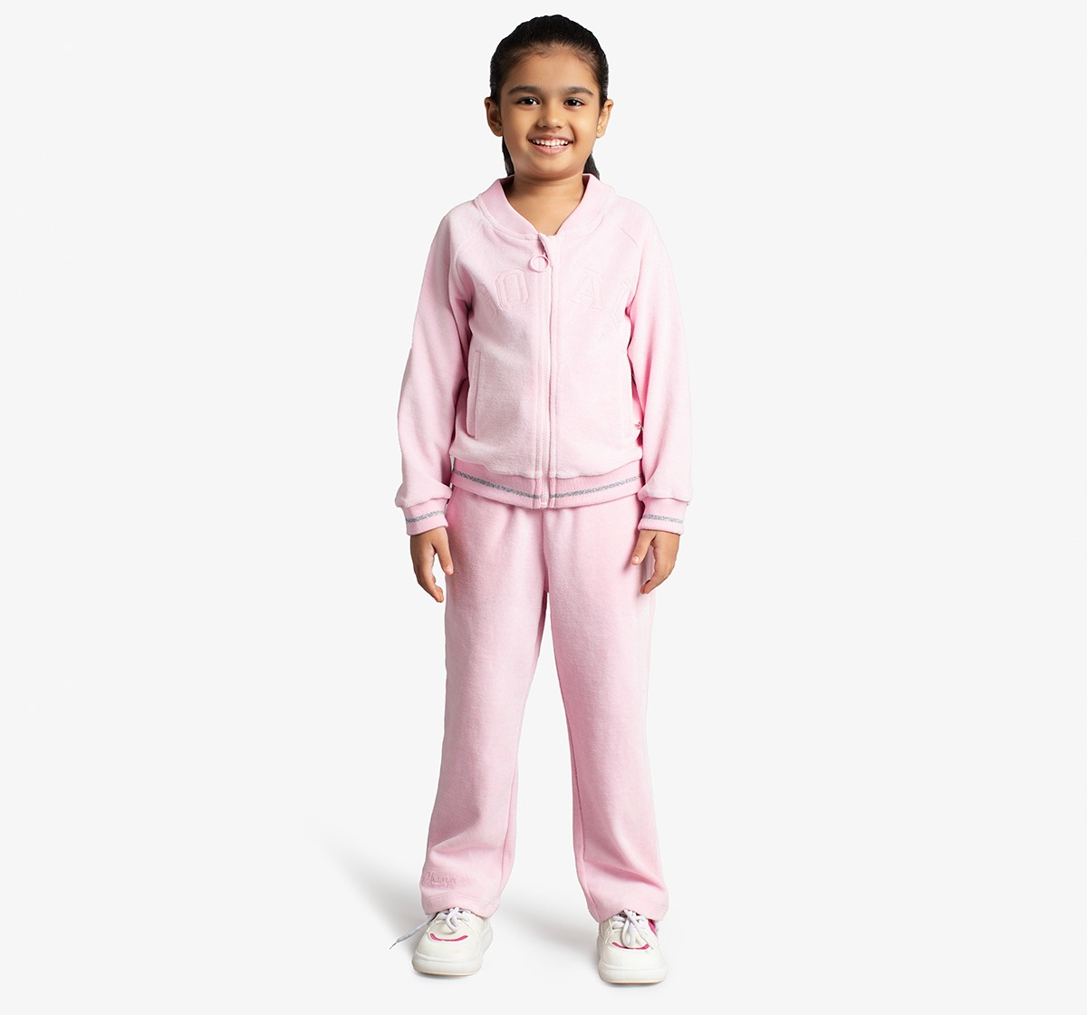 Ed-A-Mamma Girls Cotton Velour Jacket And Pants Co-Ordinate Set - Pink