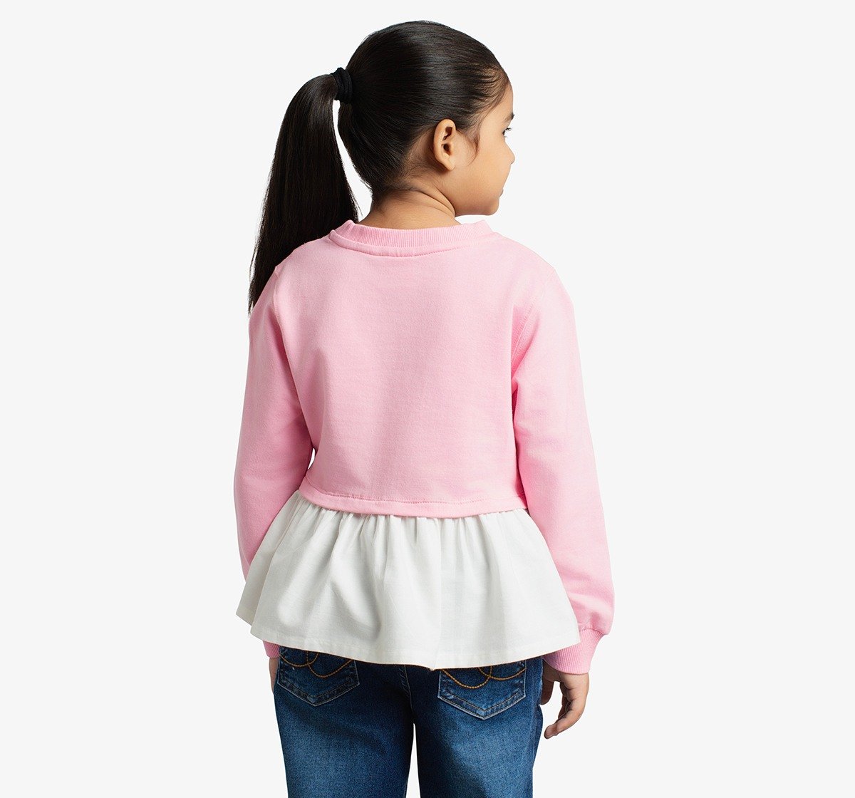 Girls Knit Woven Combination Pleated Sweatshirt