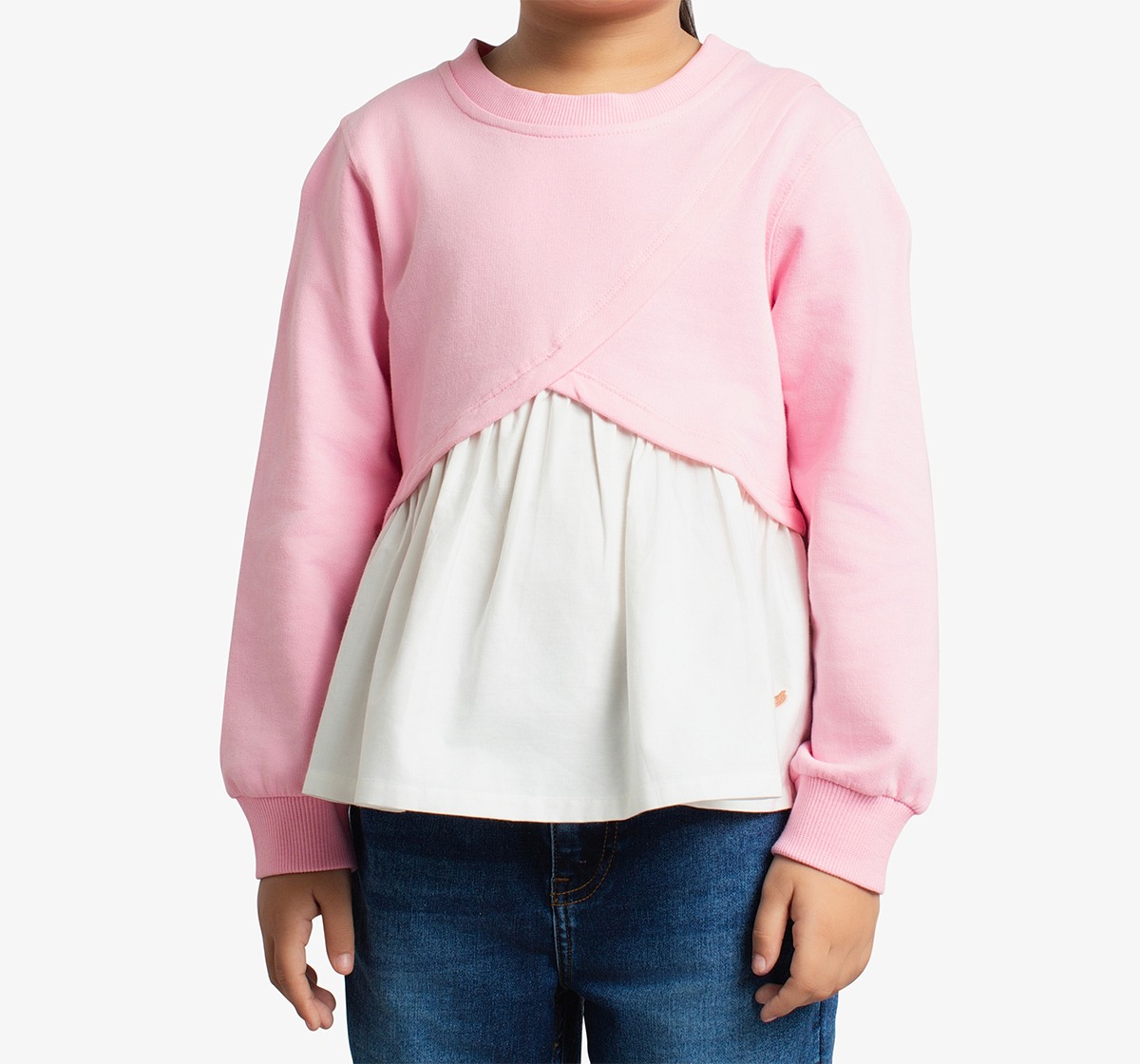 Girls Knit Woven Combination Pleated Sweatshirt