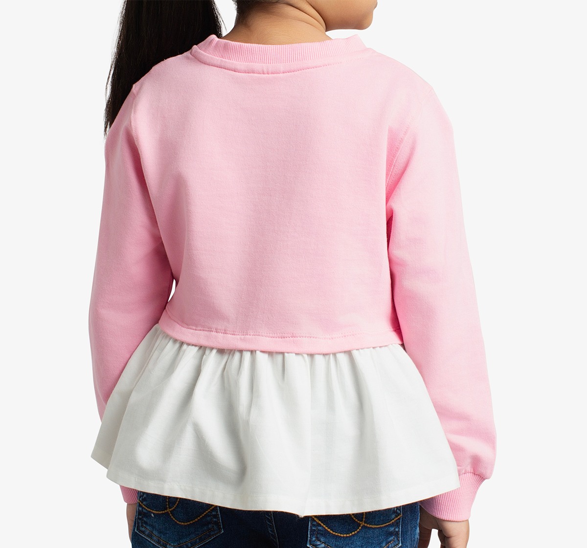 Girls Knit Woven Combination Pleated Sweatshirt