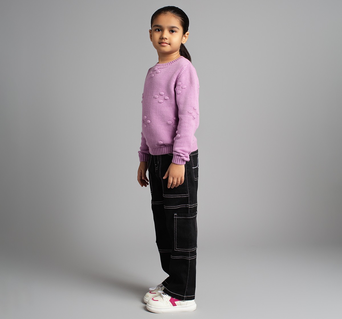 Girls Sweater With All Over Puffed Flowers