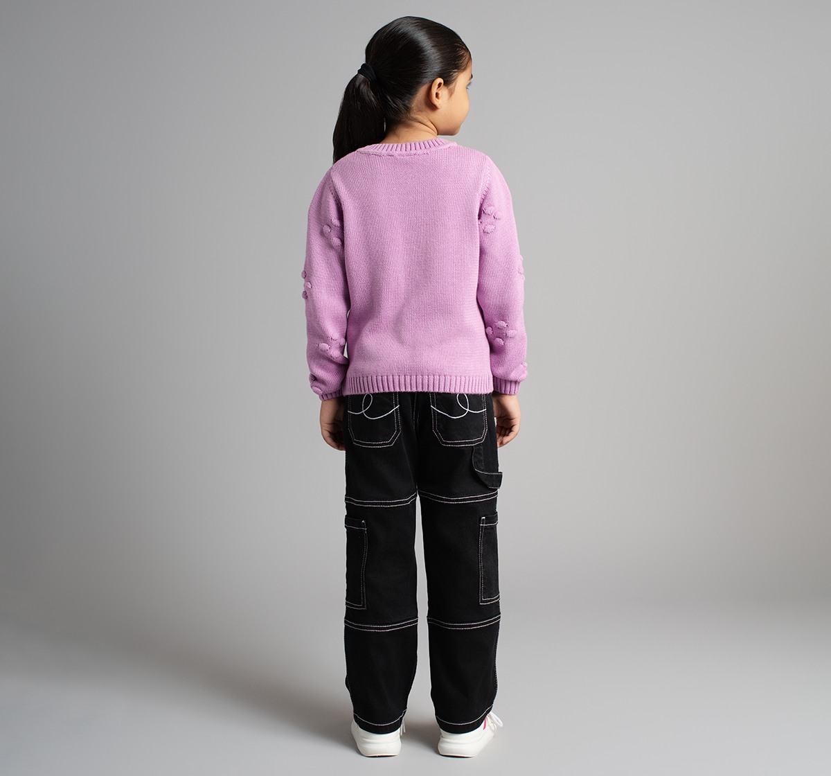 Girls Sweater With All Over Puffed Flowers