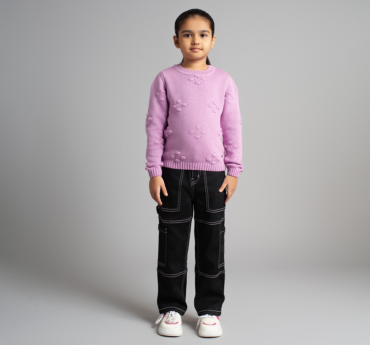 Girls Sweater With All Over Puffed Flowers