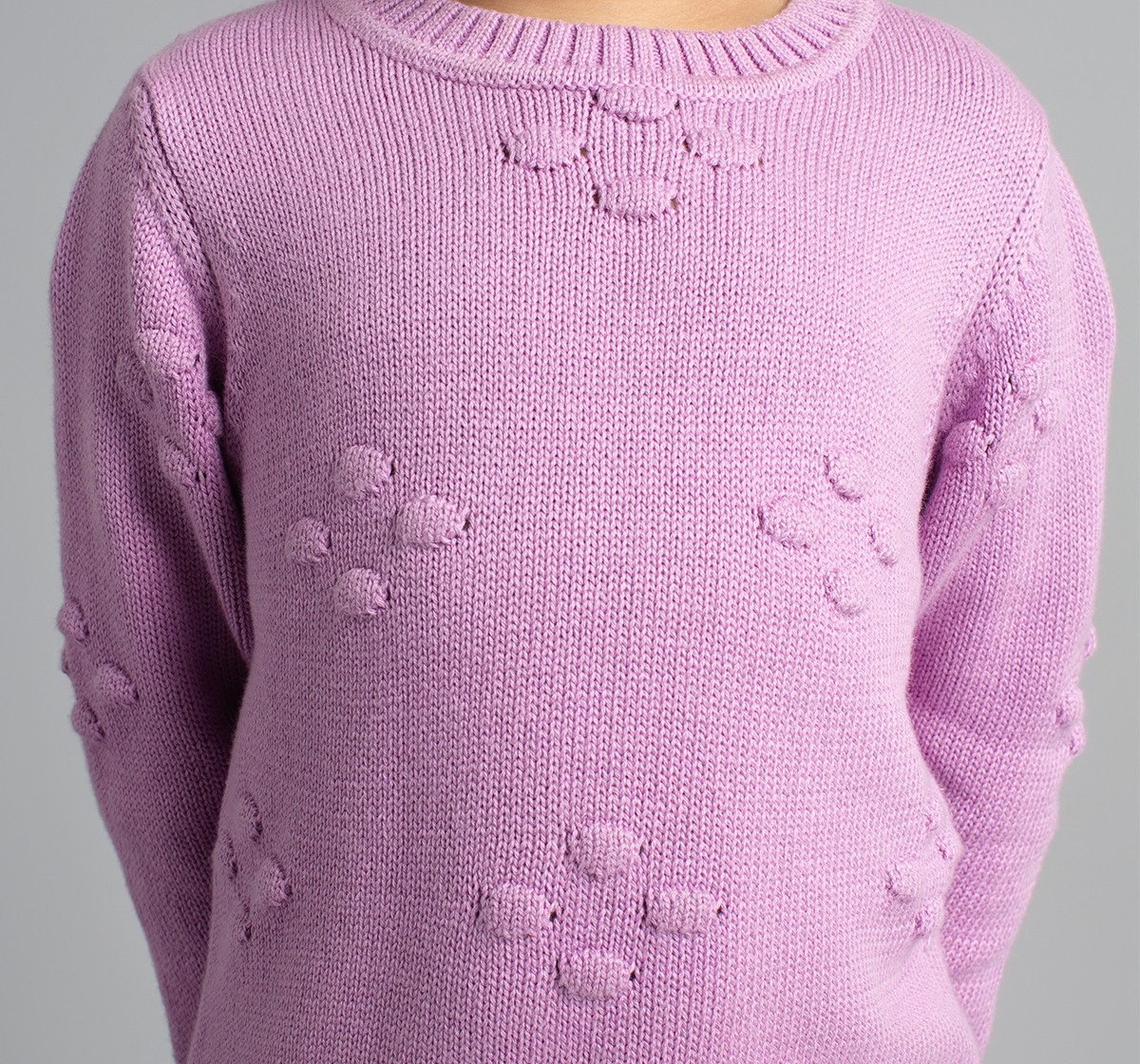Girls Sweater With All Over Puffed Flowers