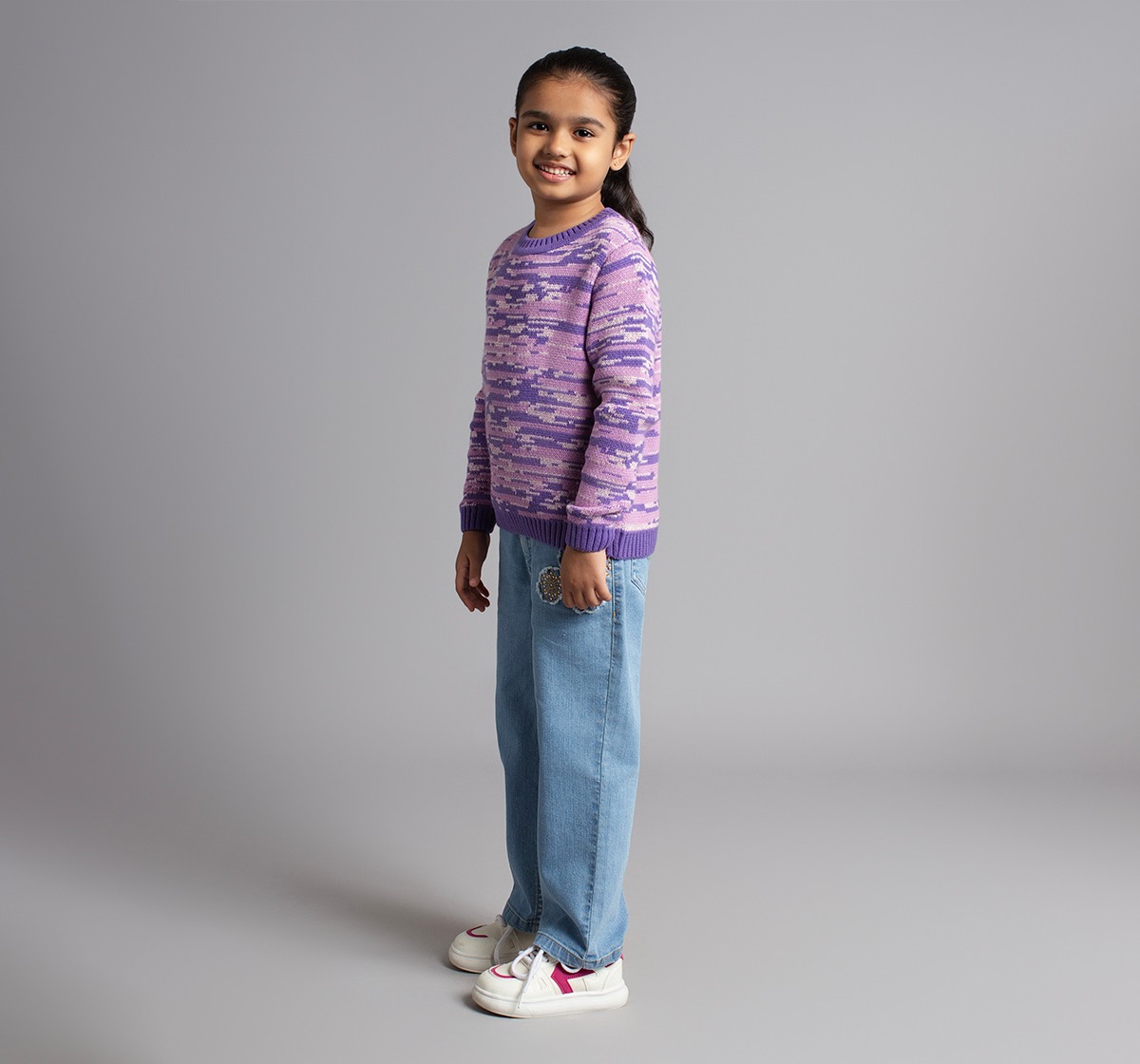 Girls Sweater With Lurex Yarn Inserts