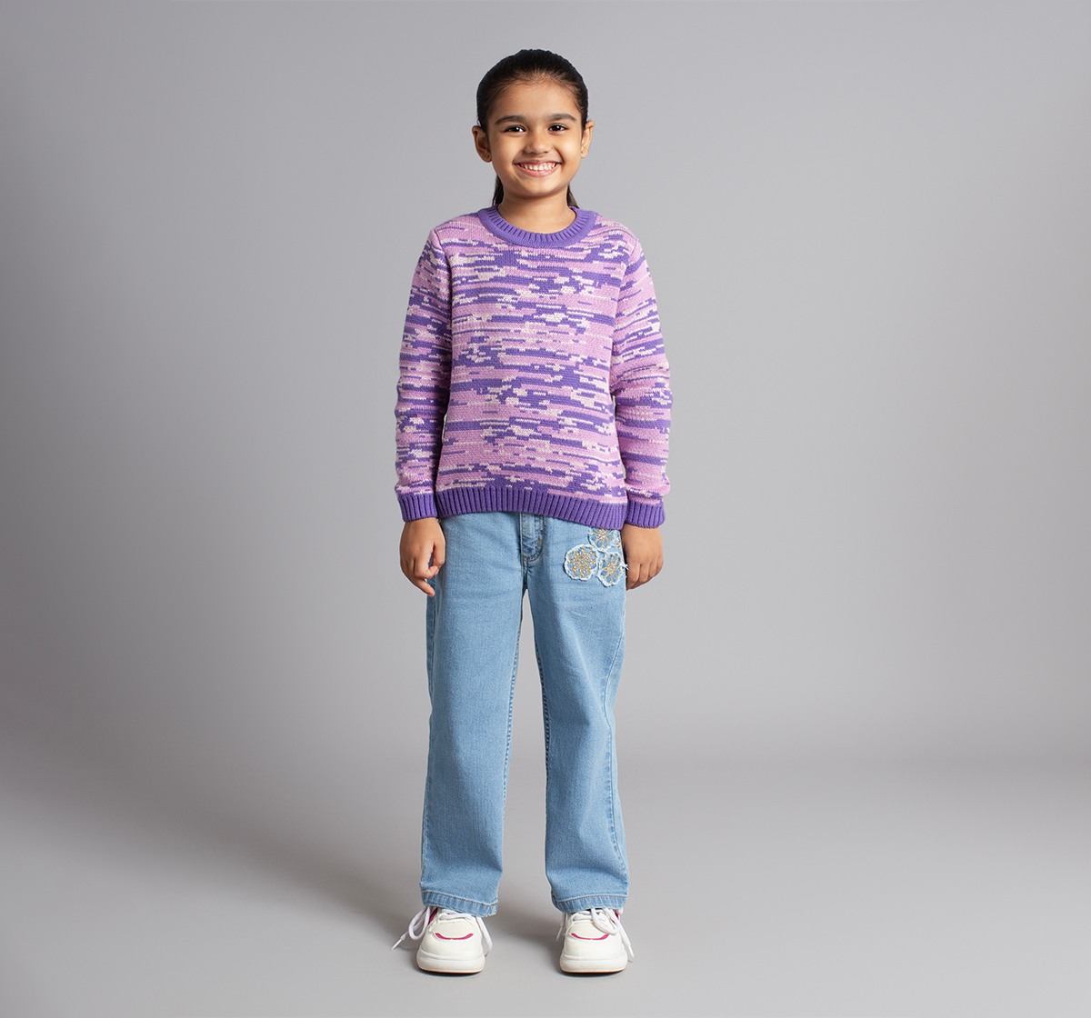 Girls Sweater With Lurex Yarn Inserts