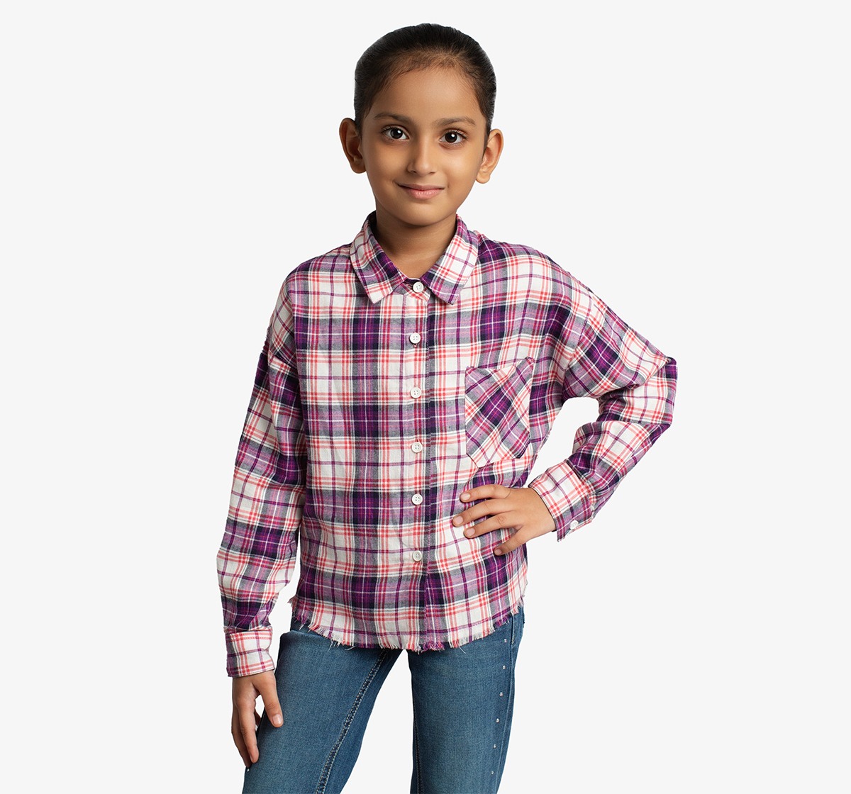 Girls Oversized Checkered Shirt