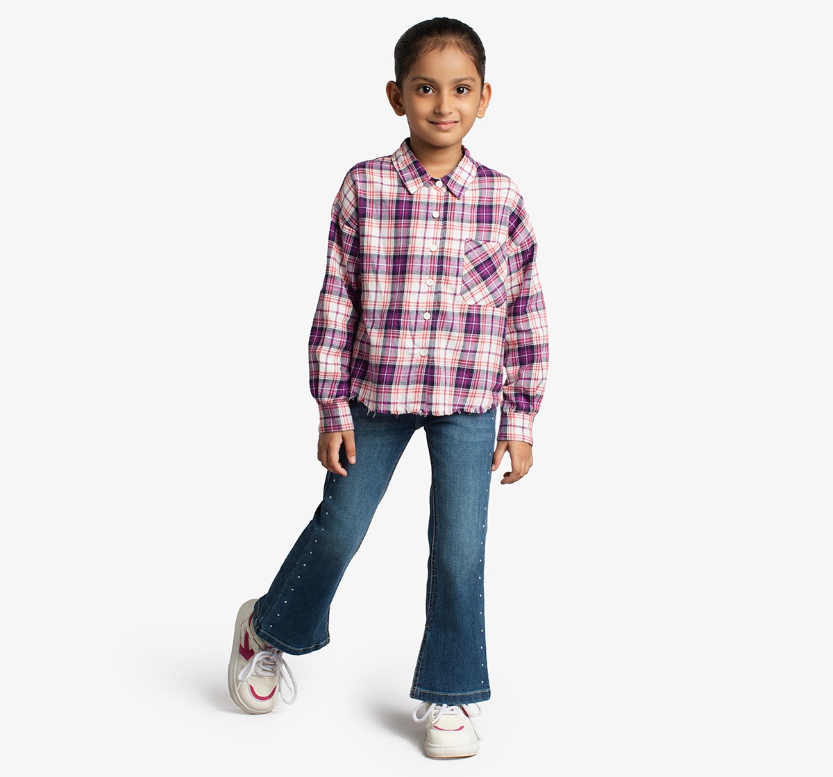 Girls Oversized Checkered Shirt