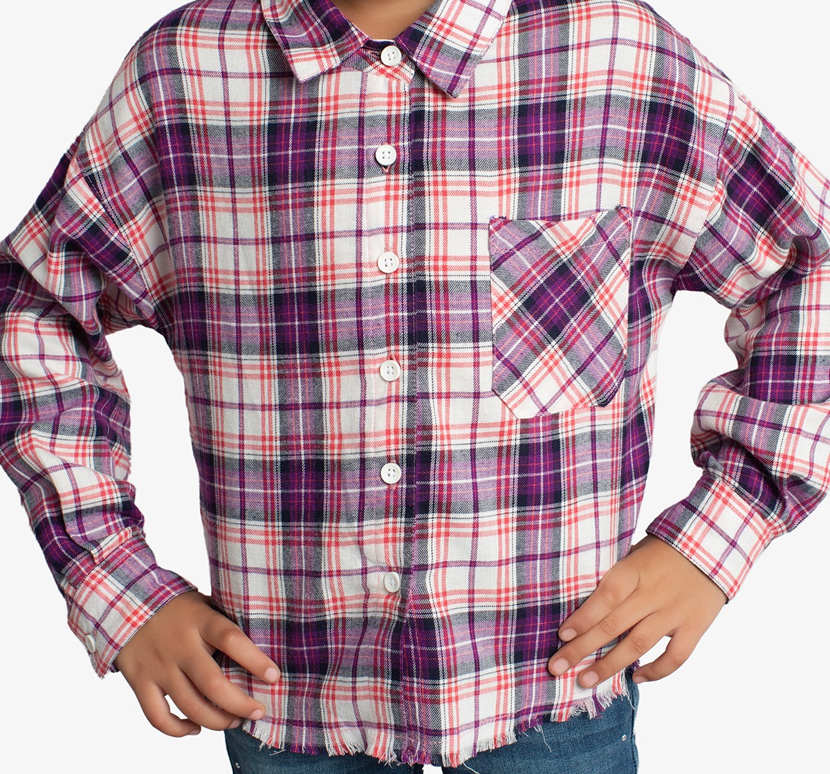 Girls Oversized Checkered Shirt