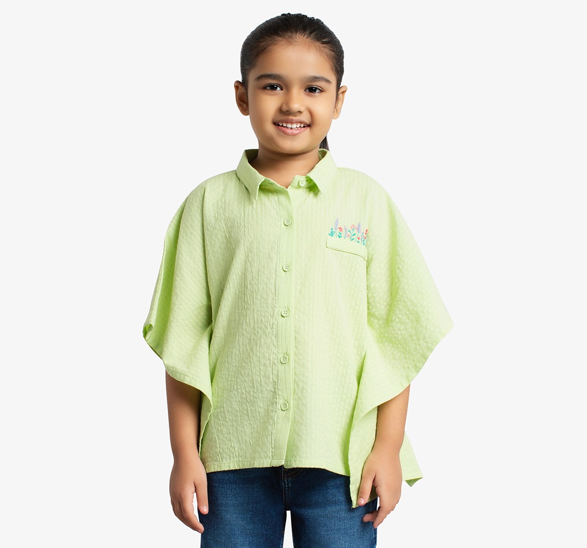 Girls Floral Embroidered Poncho Top