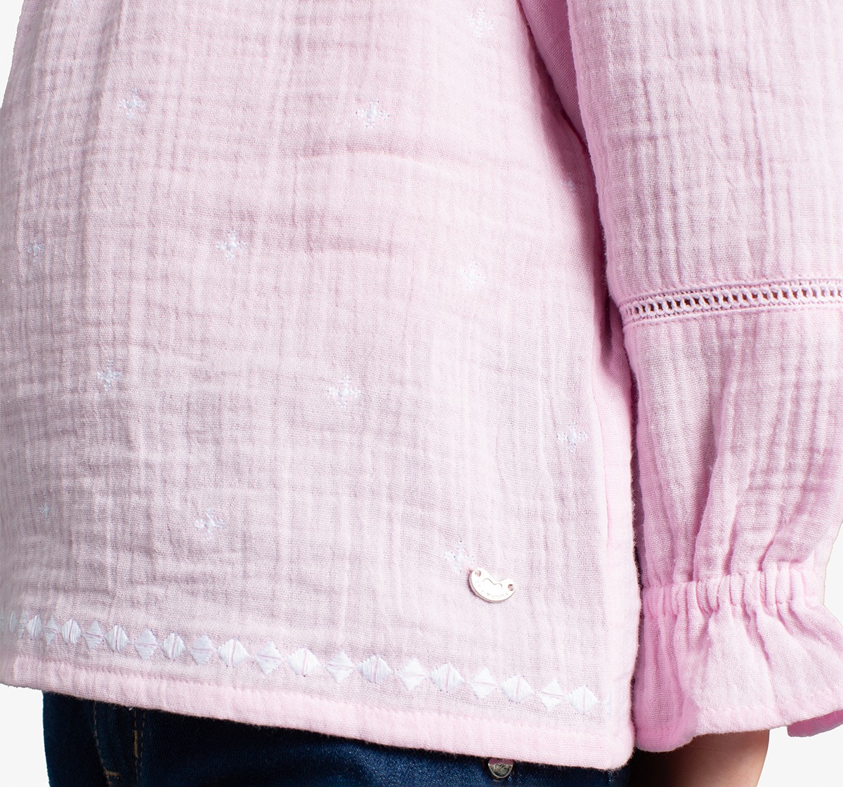 Girls Embroidered Top With Ruffles