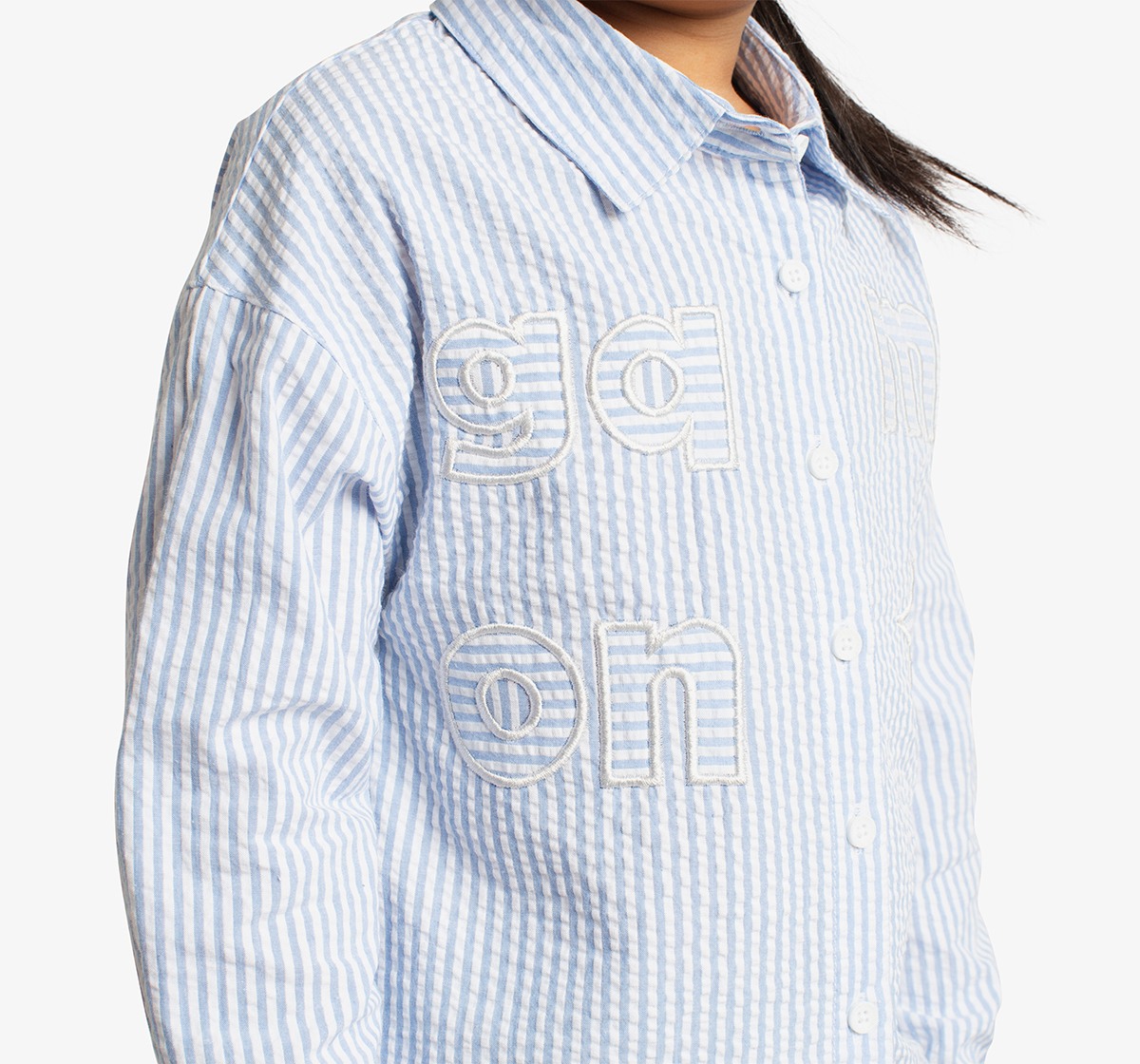 Girls Striped Shirt With Applique Embroidery