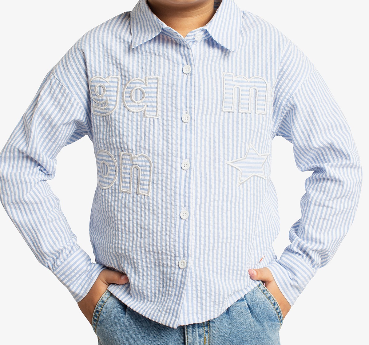 Girls Striped Shirt With Applique Embroidery