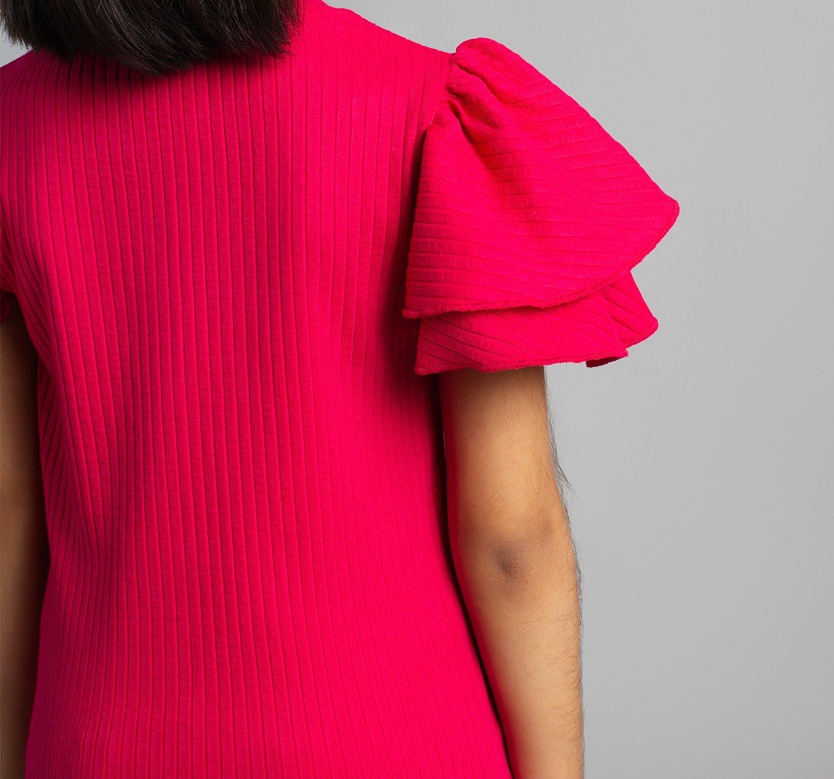 Girls Ribbed T-Shirt With Flutter Sleeves