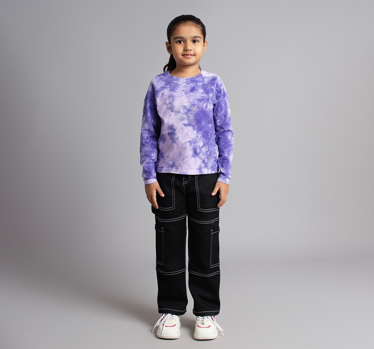Ed-A-Mamma Girls Full Sleeves Tie Dye T-Shirt - Purple