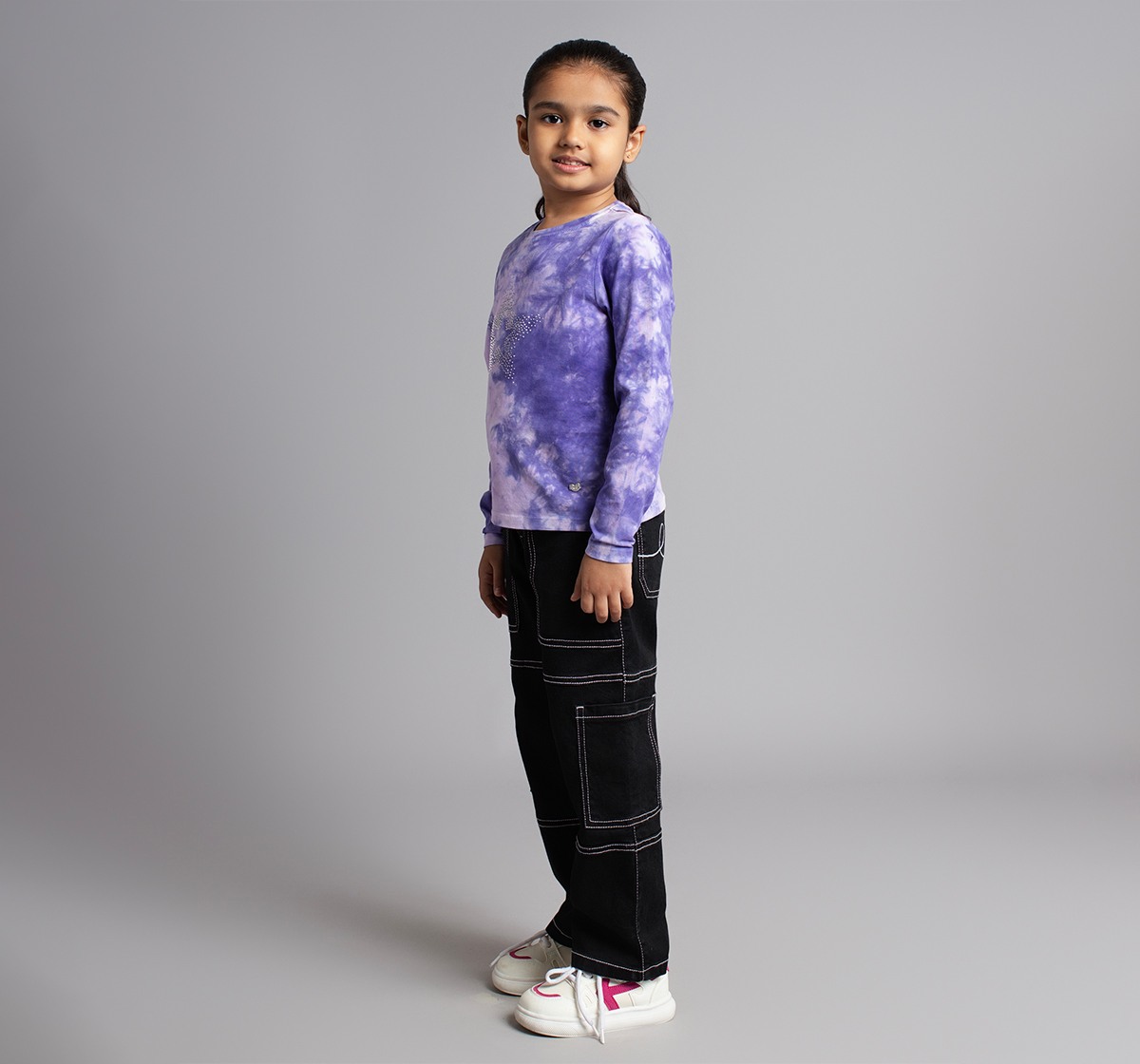 Ed-A-Mamma Girls Full Sleeves Tie Dye T-Shirt - Purple