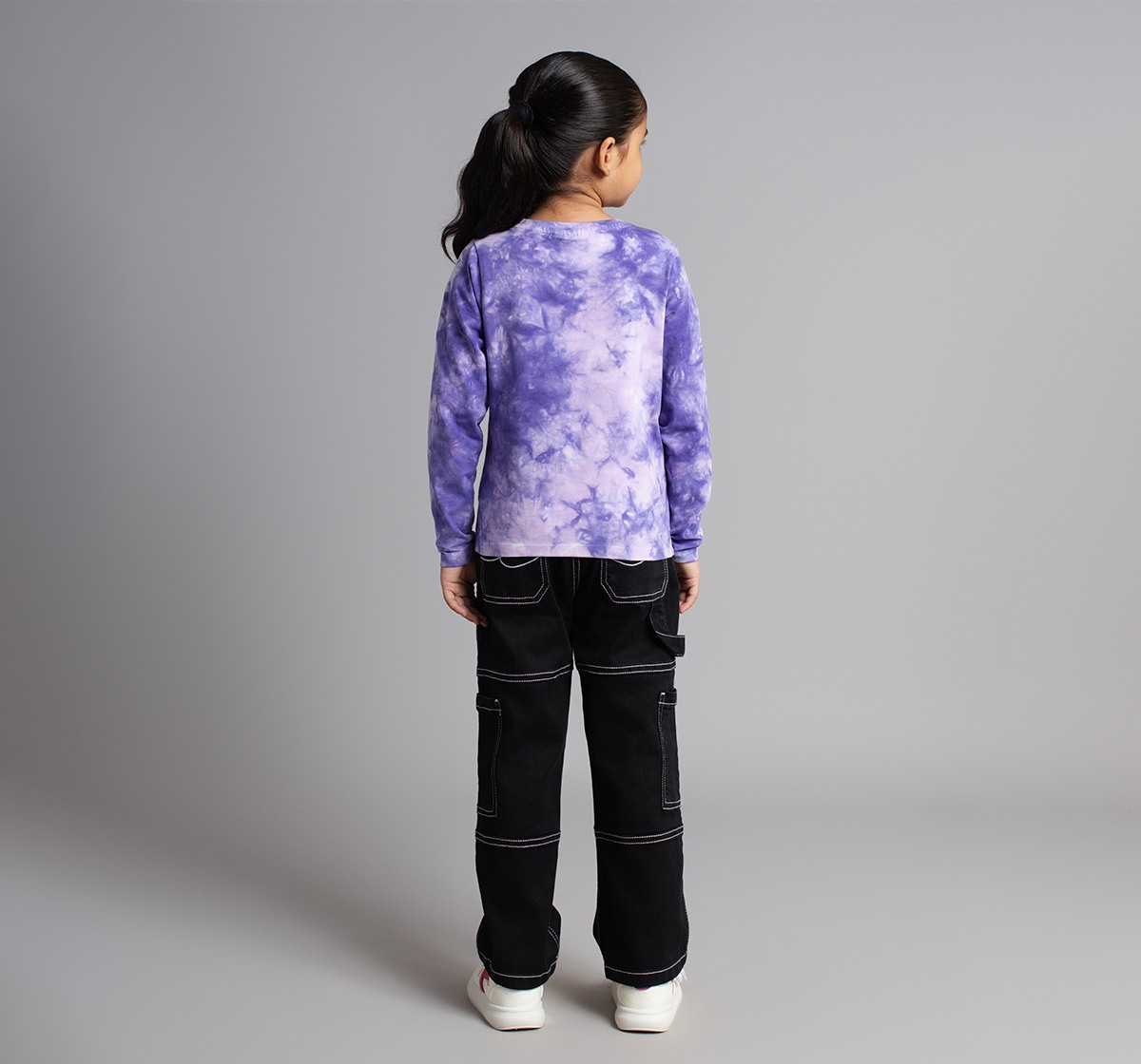 Ed-A-Mamma Girls Full Sleeves Tie Dye T-Shirt - Purple