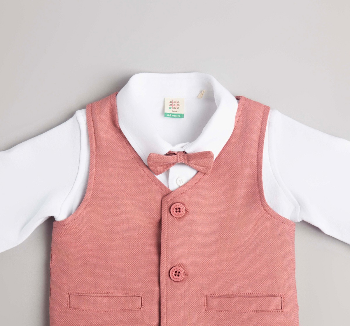 Baby Boys Shirt, Pant Waist Coat & Bow 3 Pc Partywear Set