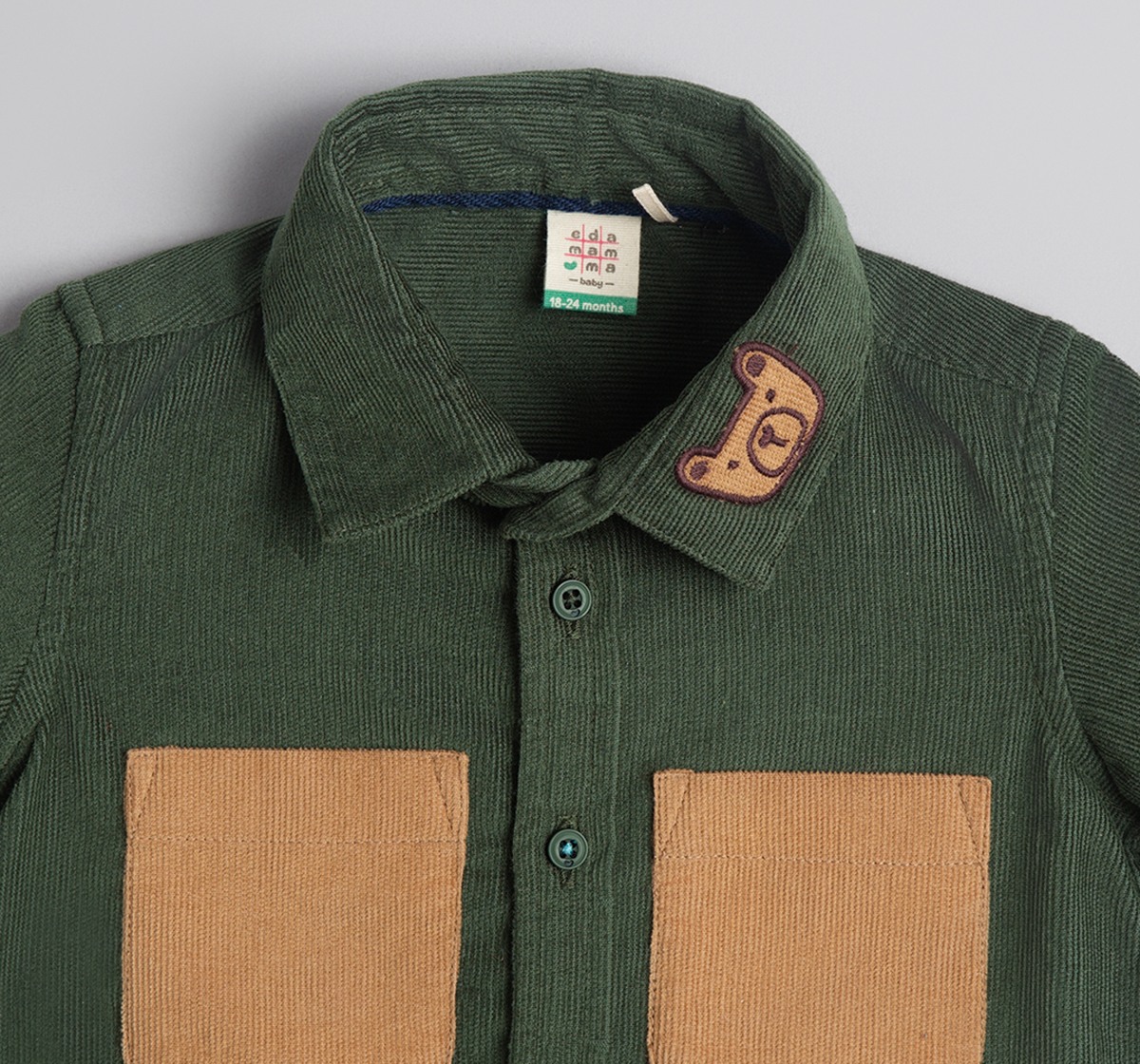 Baby Boys Corduroy Shirt With Contrast Pocket & Applique