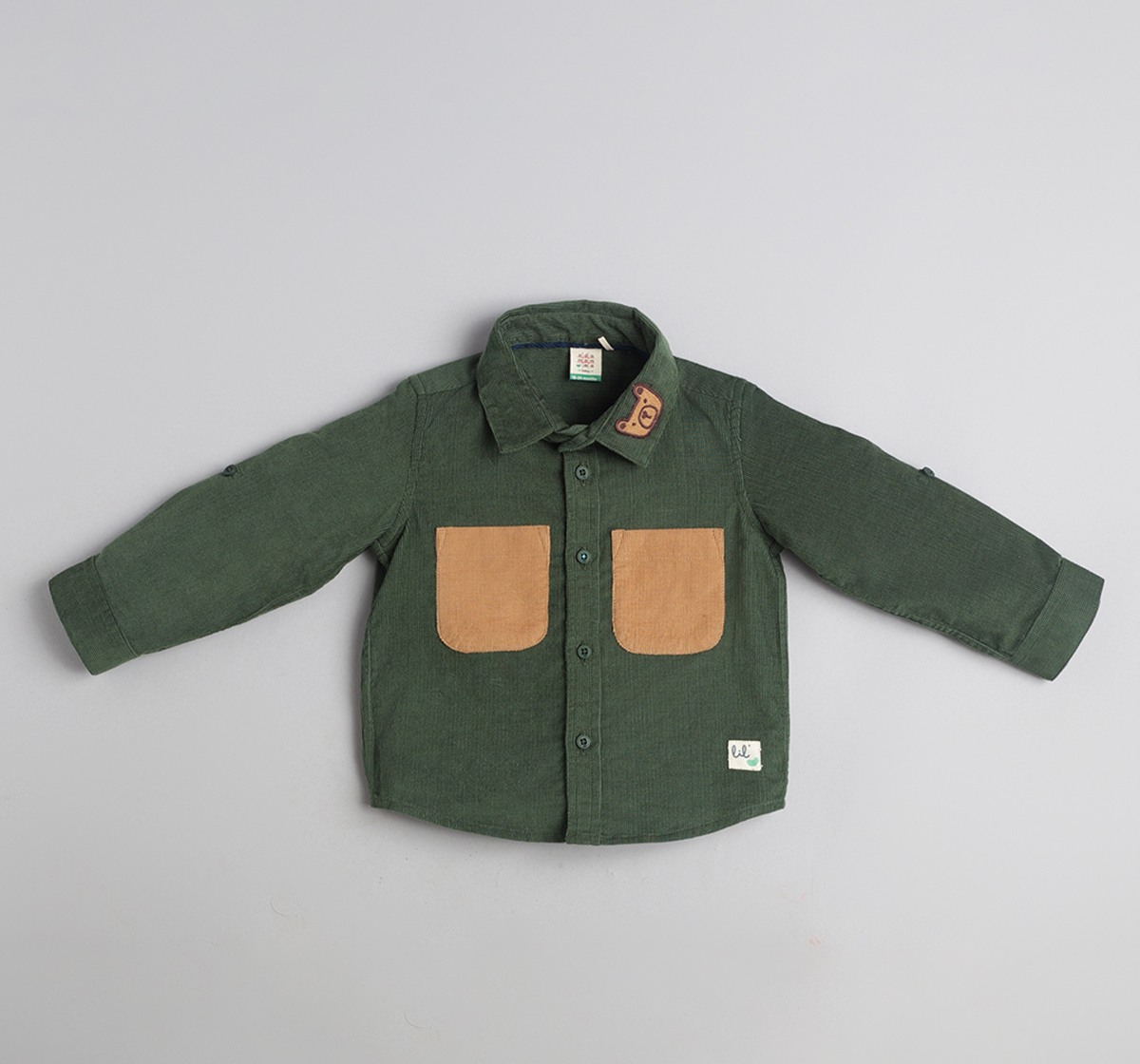Baby Boys Corduroy Shirt With Contrast Pocket & Applique