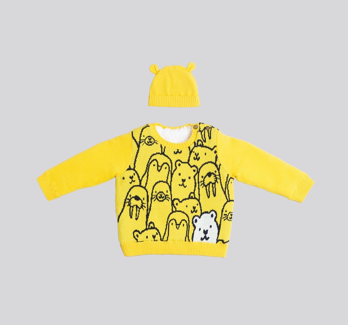 Baby Boys Sweater With Intarsia & Beanie