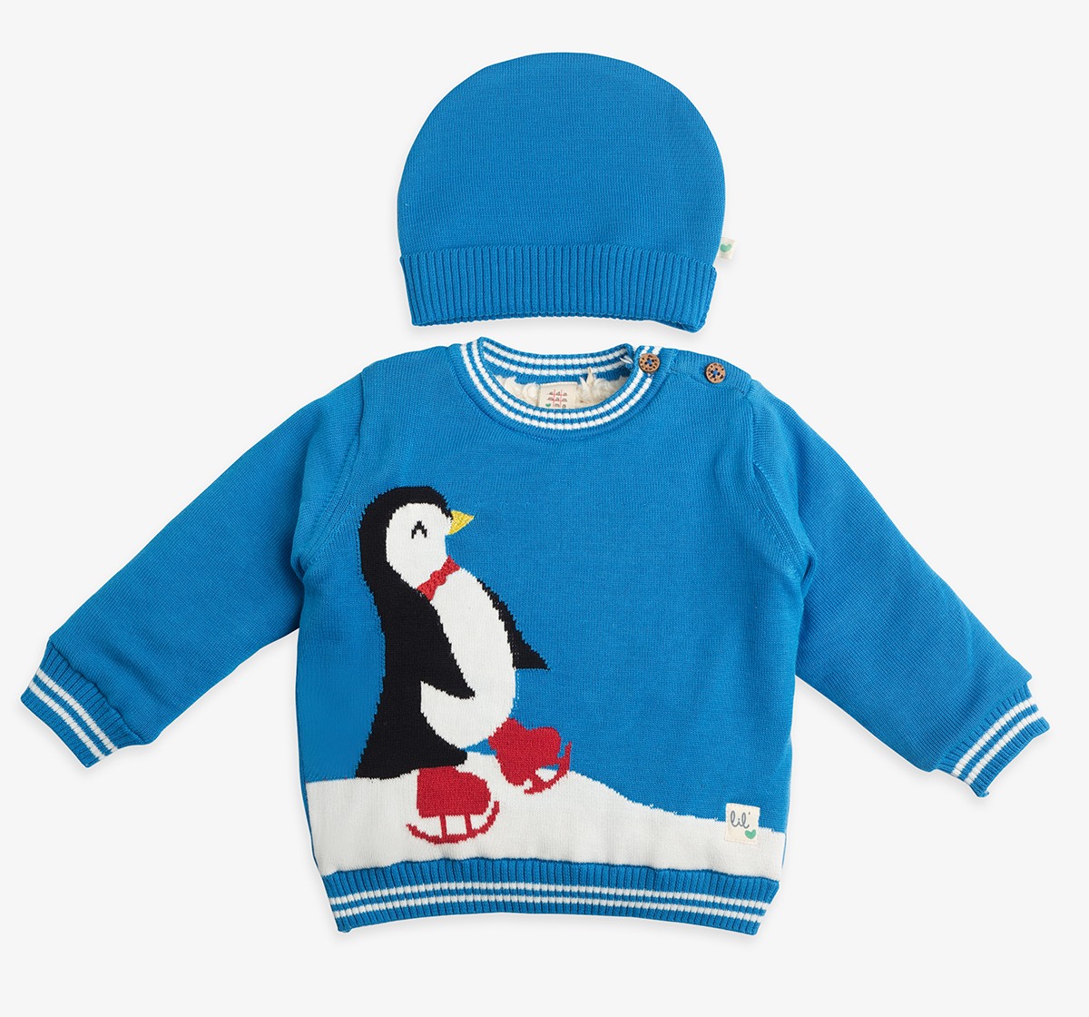Infant Boys Sweater With Intarsia & Beanie