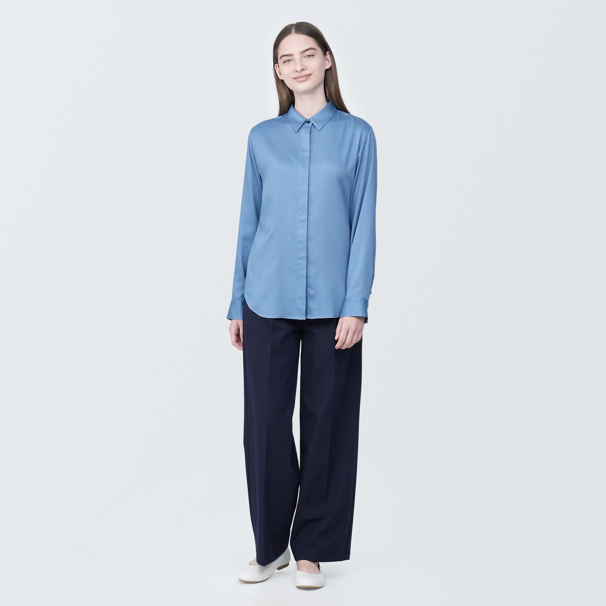 Rayon blend regular collar Long Sleeve blouse(OS)